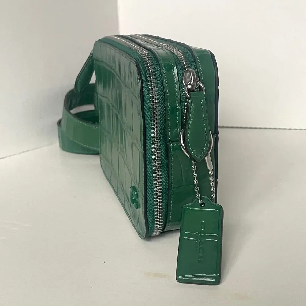 Coach Charter Crossbody 19 CW431 Ivy Green Croc Leather Double Zip